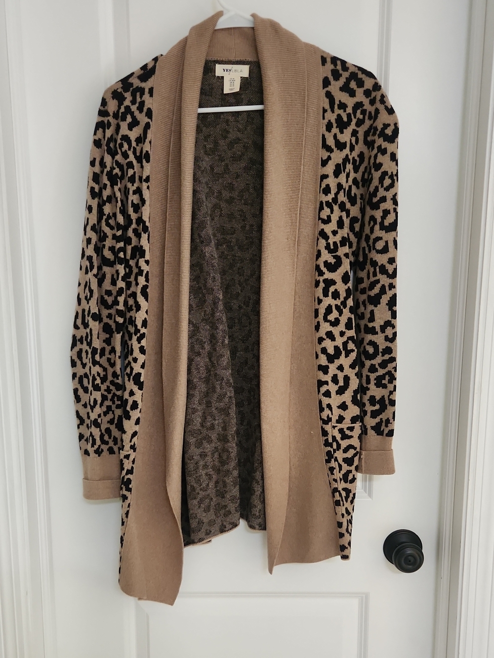 Cozy Leopard Shawl Cardigan - Taupe/Black